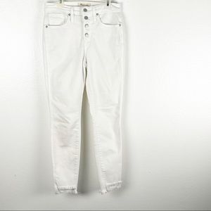 MADEWELL 10” High Rise Skinny White Button Fly Frayed Hem Jeans, Size 26
